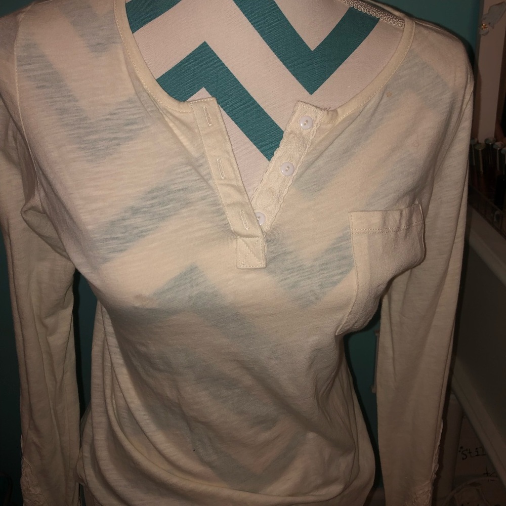 Button Up Pocket Tee W/ Lace Detail